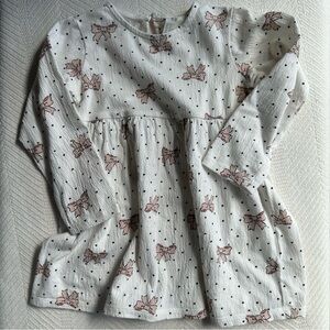 H&M White Long Sleeve Dress with Pink Bow Print